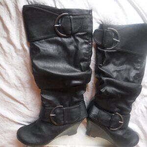 Union Bay Womens Black Rachael High Heel High boots Womens Size 8 1/2 M Pre OWne